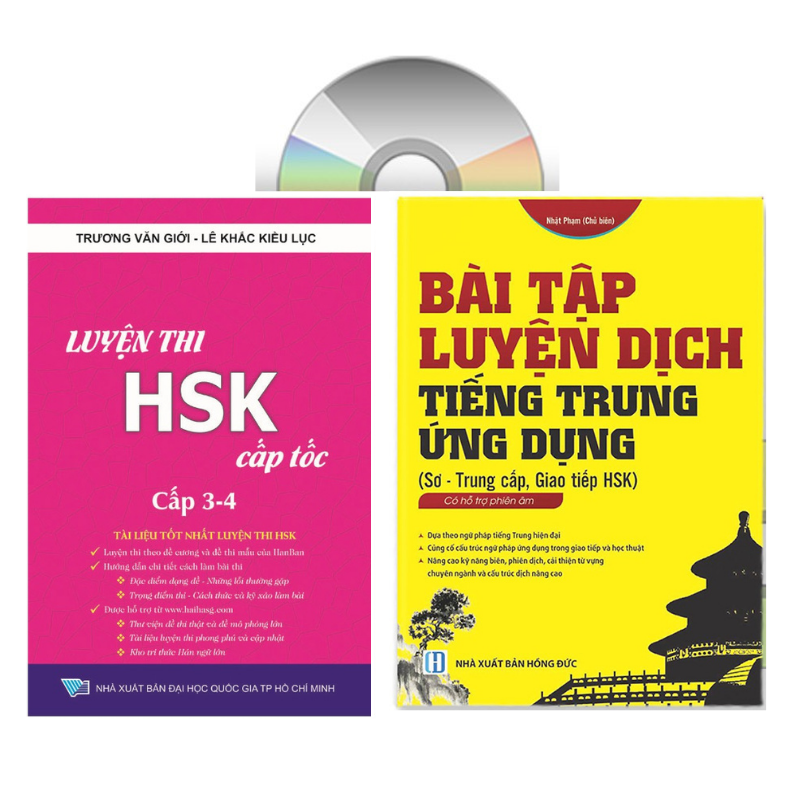 Sách - combo: Luyện thi HSK cấp tốc tập 2 (tương đương HSK 3+4 kèm CD) + Bài tập luyện dịch tiếng Trung ứng dụng (Sơ -Trung cấp, Giao tiếp HSK có mp3 nghe, có đáp án)+DVD tài liệu