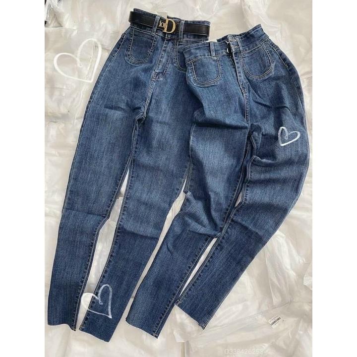 Quần Jeans nữ cạp cao túi tròn 2 cúc