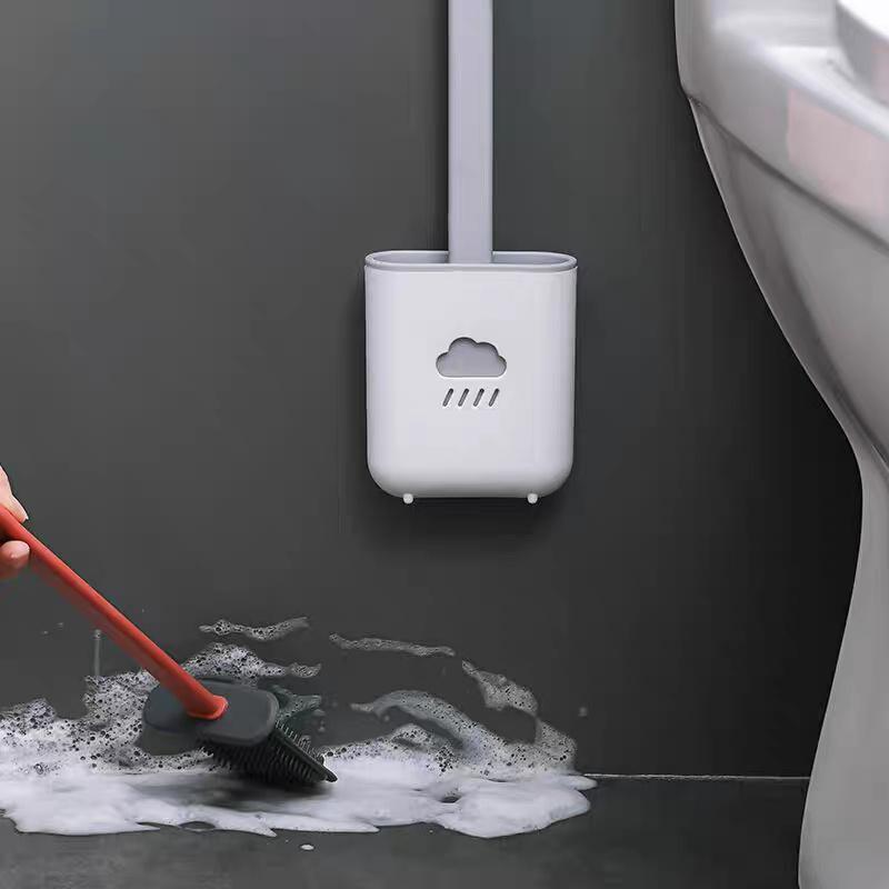 Cọ Bồn Cầu Toilet Silicon Mẫu Đám Mây, Bàn Chải Silicon Chà Rửa Vệ Sinh Nhà Tắm Kèm Miếng Dán Treo Tường