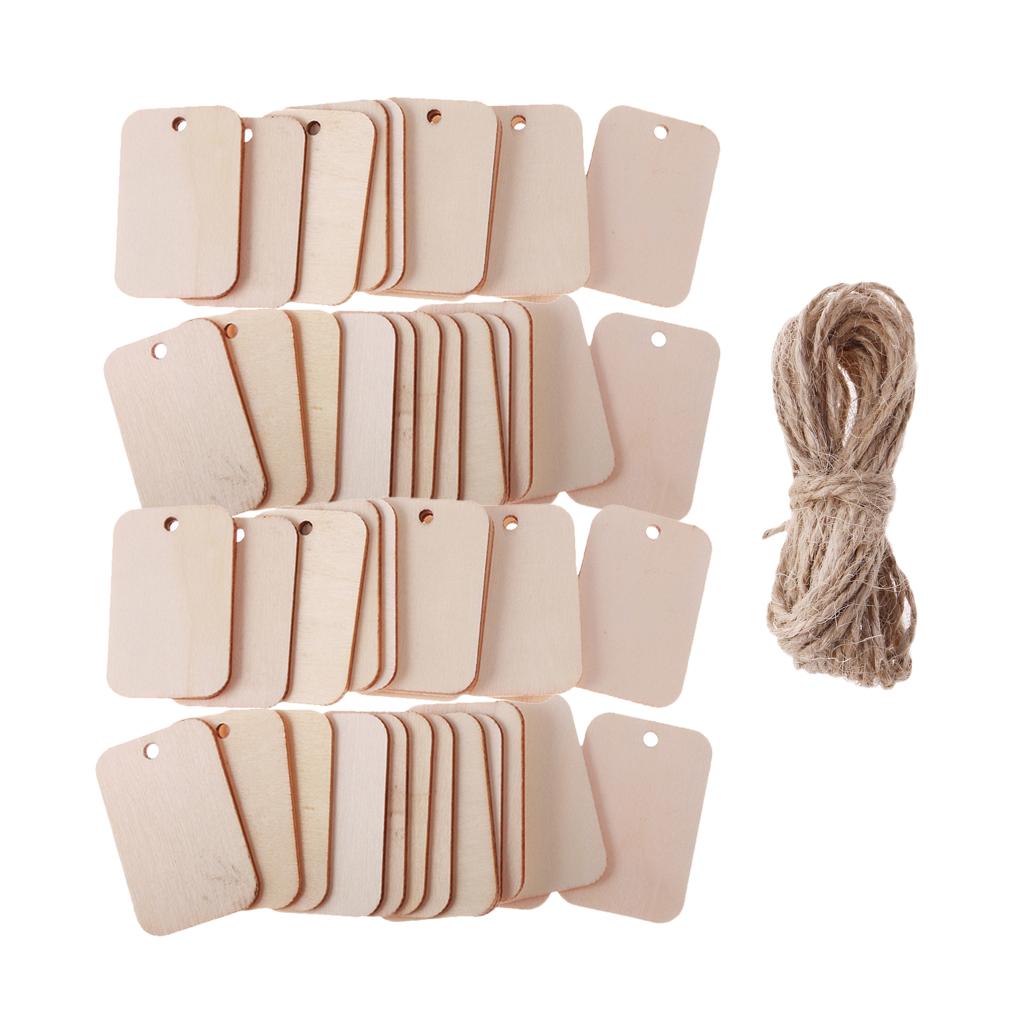 100 Miếng Tự Nhiên Trống Gỗ Hình Chữ Nhật Thẻ cho Đám Cưới Giáng Sinh với Dây
