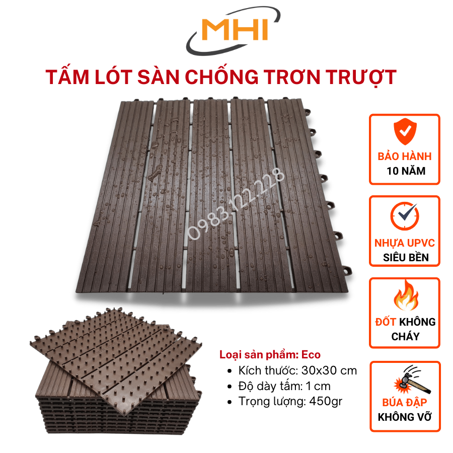 [COMBO 11] Thảm lát sàn uPVC cao cấp MHI-ECO, Tấm nhựa trải sàn trang trí ban công / sân vườn / sân thượng; lót sàn chống trơn trượt nhà tắm / bể bơi - Hàng Việt Nam chất lượng cao