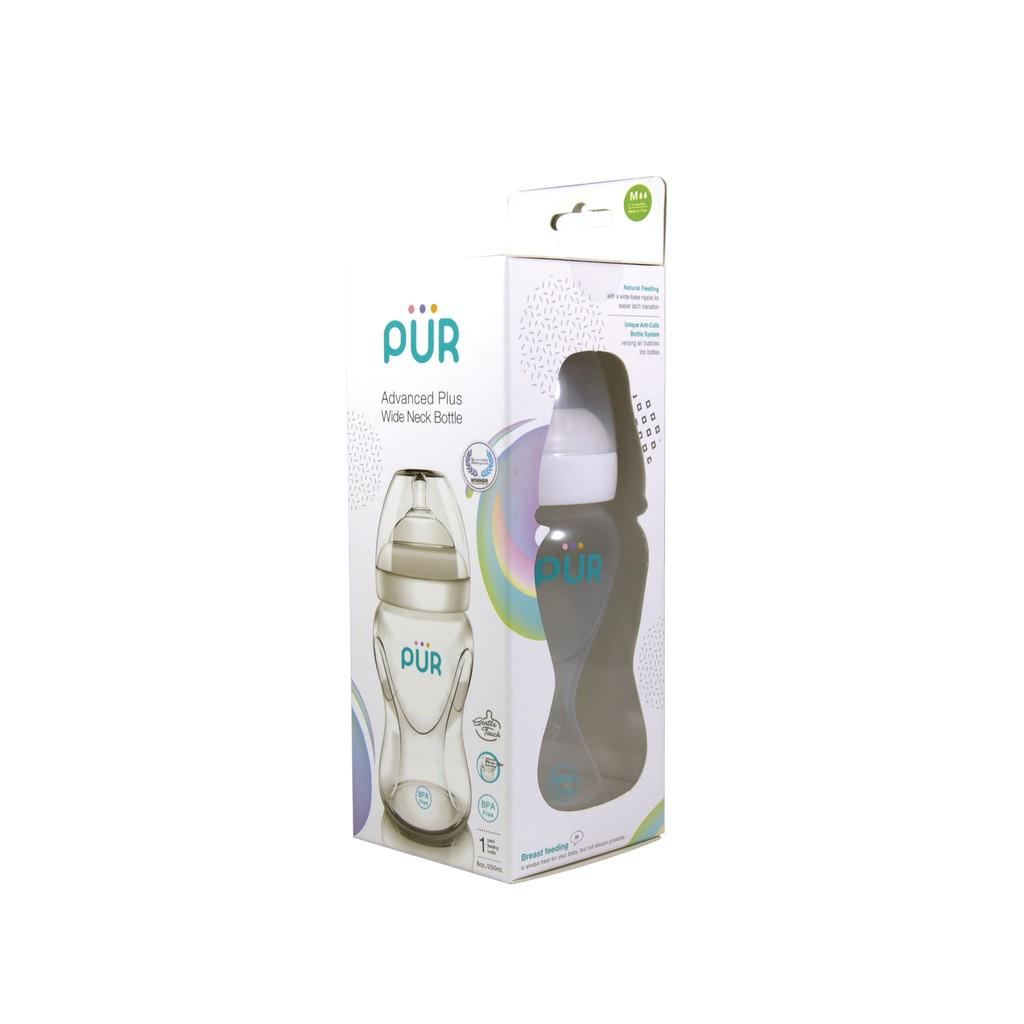 Combo 2 bình sữa Pur cổ rộng 250ml kèm núm M - Tặng gói khăn ướt Pur loại lớn 80 tờ