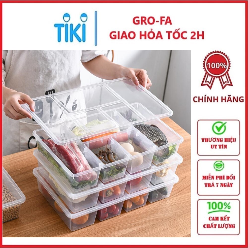 Hộp nhựa trong suốt 5 ngăn đựng thực phẩm trong tủ lạnh có nắp đậy , sử dụng nhựa pp nguyên sinh an toàn cho sức khỏe - Hàng chính hãng