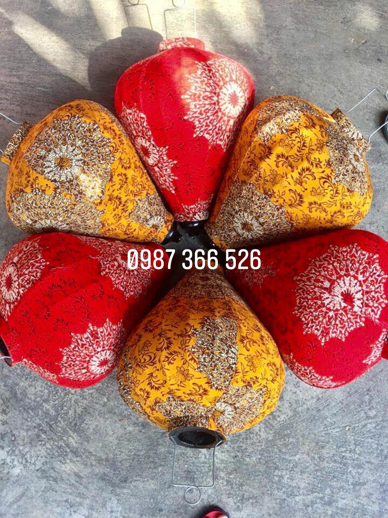 Đèn lồng vải lanh hoa họa tiết xắn size 40 cm