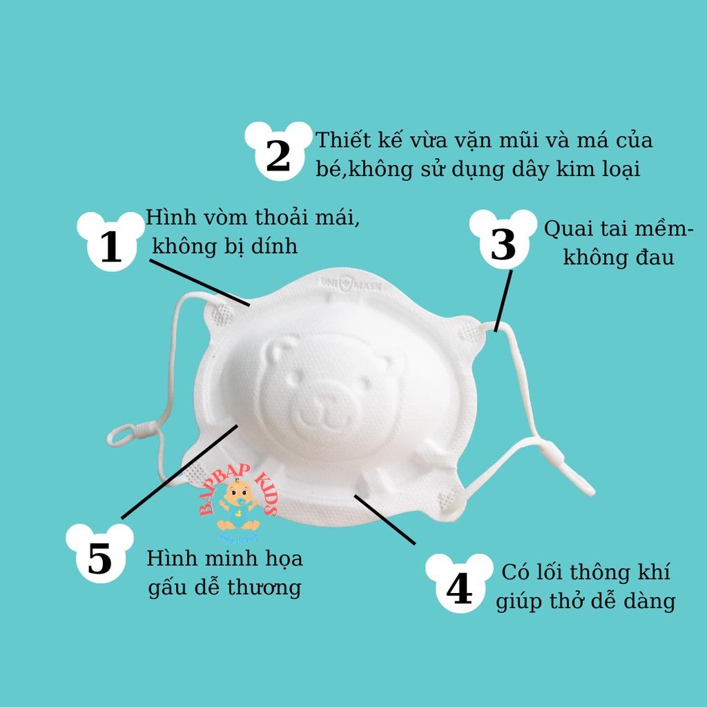 Khẩu Trang Gấu 3D UNIMASK BapBap set 3 cái cho bé từ 1-6 tuổi, Lọc Khuẩn Dây Rút Điều Chỉnh Kích Thước