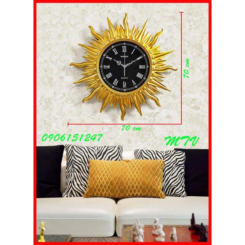 Đồng hồ treo tường trang trí cao cấp MTV Mặt Trời Vàng Óng kích thước 70 x 70 cm