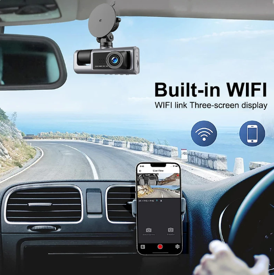 Camera Hành Trình Wifi 2 Mắt Màn Hình IPS FHD 1080P 30fps IR/Mic Kết Nối Android/iOS