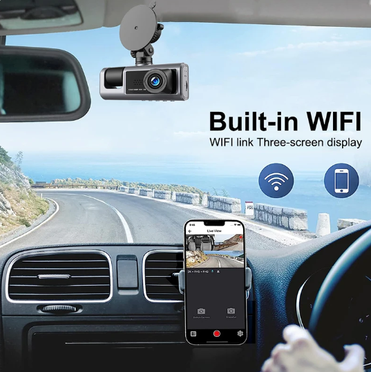 Camera Hành Trình Wifi 2 Mắt FHD 1080P 30fps Kết Nối Điện Thoại, Màn Hình Android/iOS