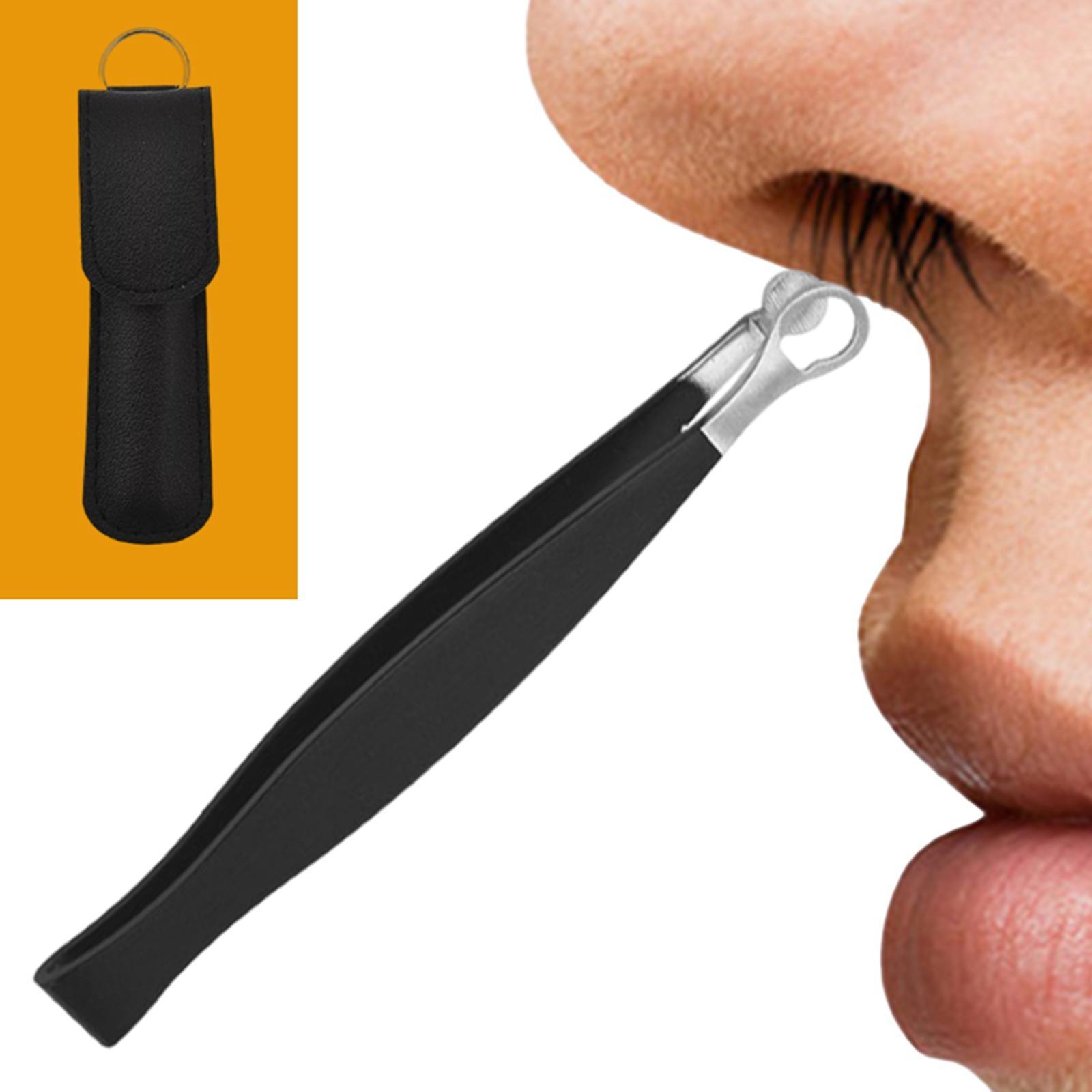 Stainless Steel Nose Hair Tweezers, Round Tip Pocket Size Water Resistant Eyebrow Clippers for Nose Cleaning Makeup Women Men Sideburns