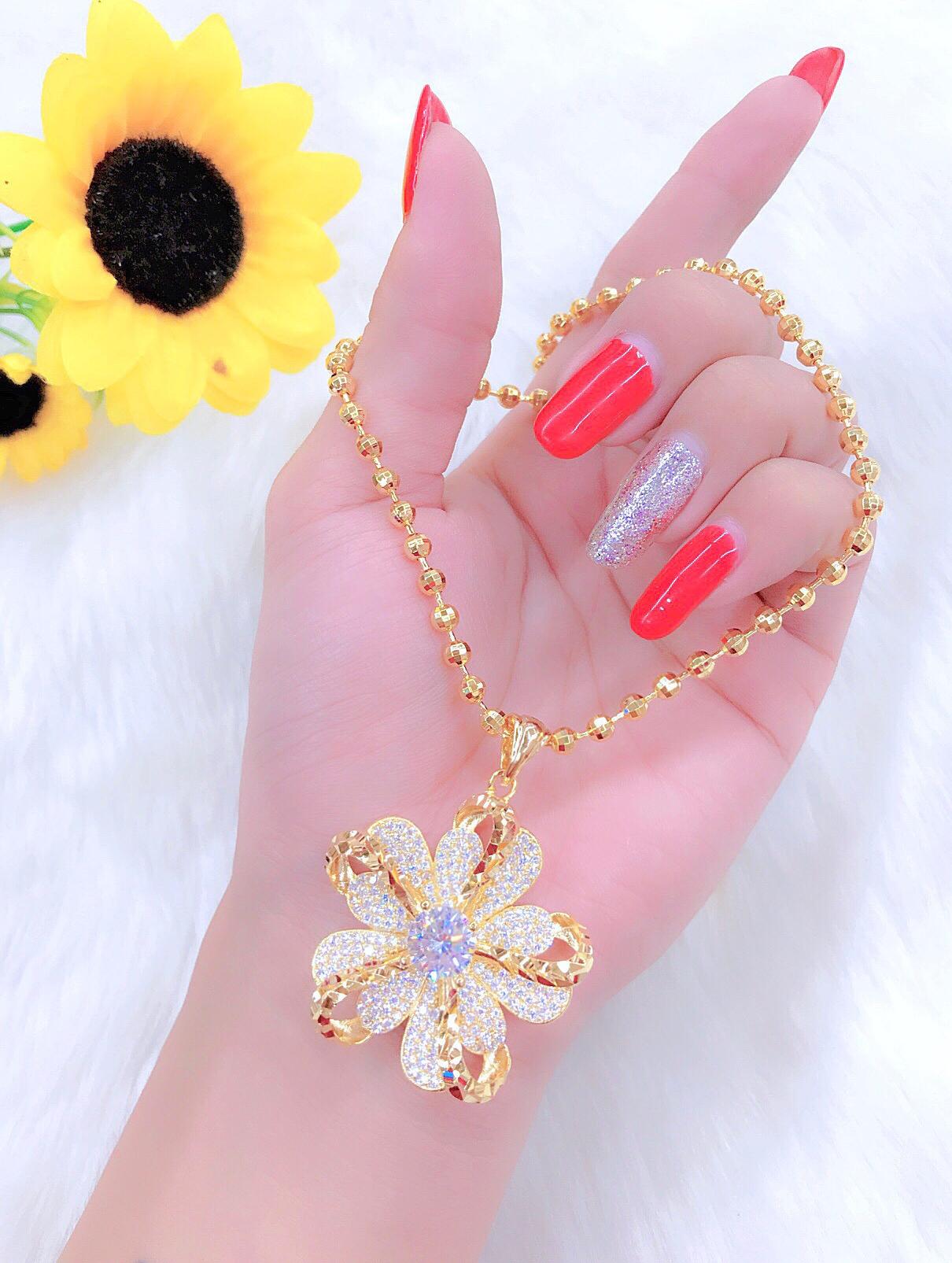Dây chuyền bi nữ mặt xoàn mạ vàng 18k EKH902AC