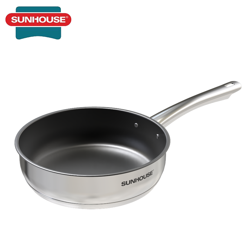 Chảo Inox 5 Đáy Sunhouse In20M2, In24M2 In26M2 20Cm - 24Cm - 26Cm - Chính Hãng - Size 24Cm