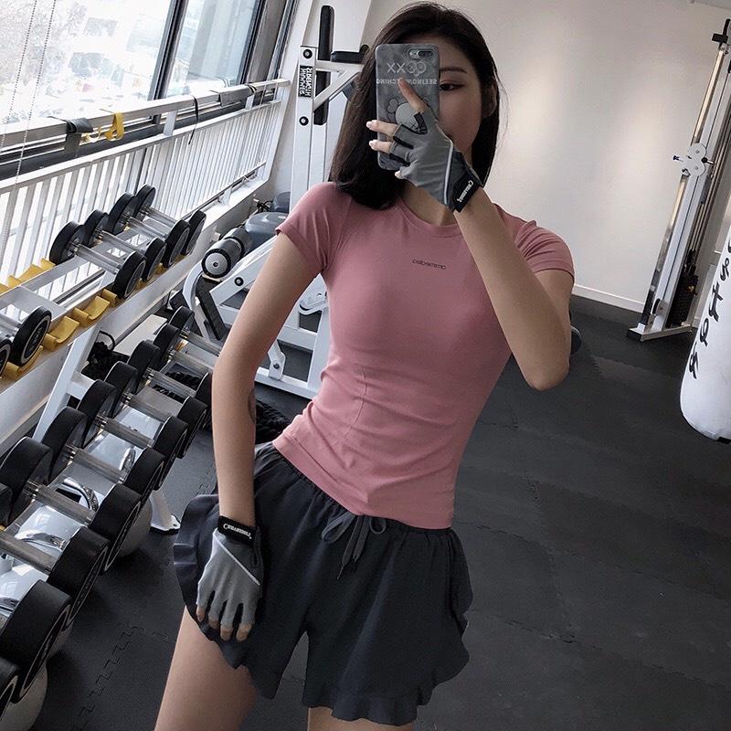 Áo tập Gym, Yoga, Zumba Nữ Dệt Kim thể thao, cộc tay co dãn tốt Cao Cấp