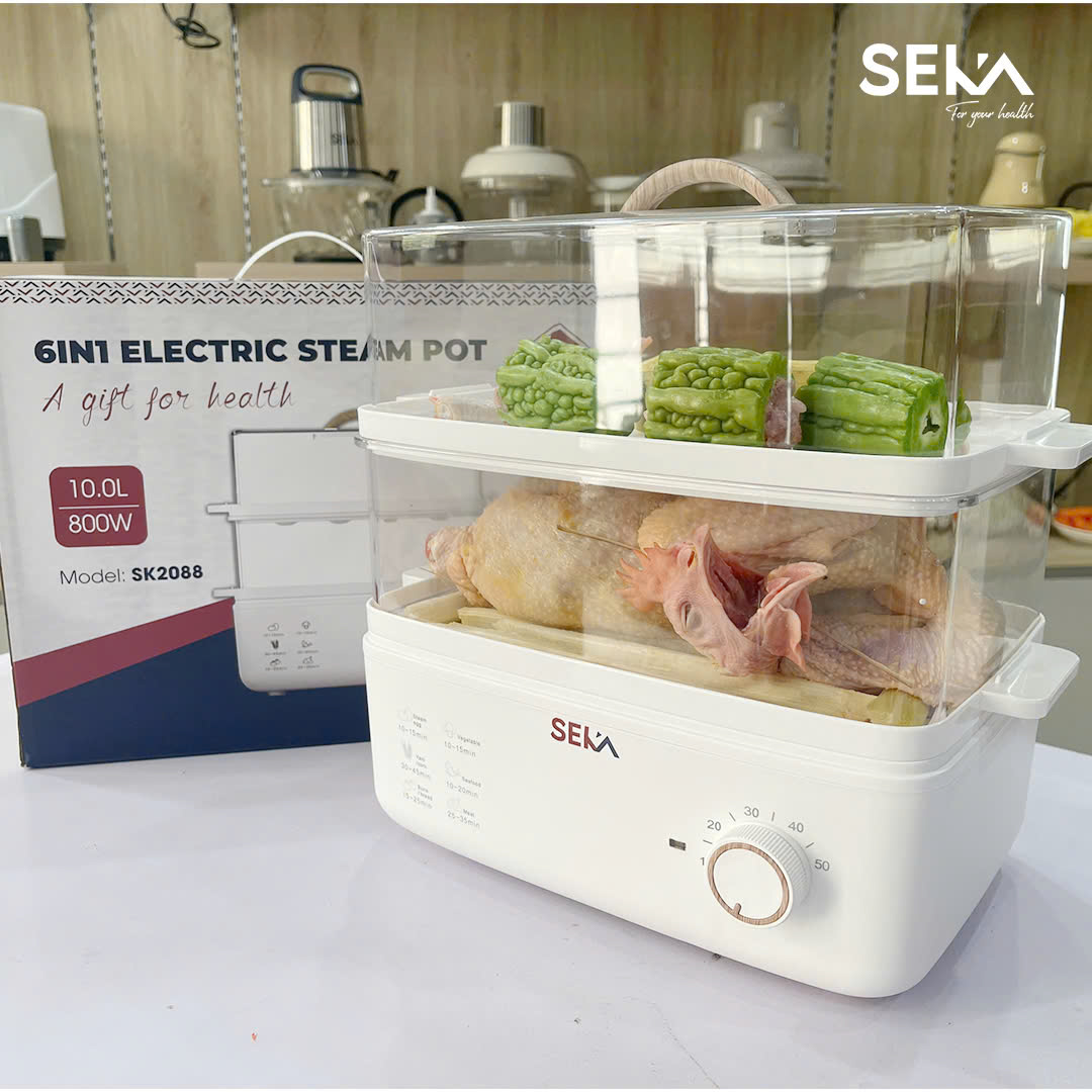 Nồi Hấp Điện 2 Tầng Đa Năng 6in1 Seka SK6610 (Model 2024) - Nồi Hấp Hẹn Giờ - Dung Tích 10L - Hàng Chính Hãng