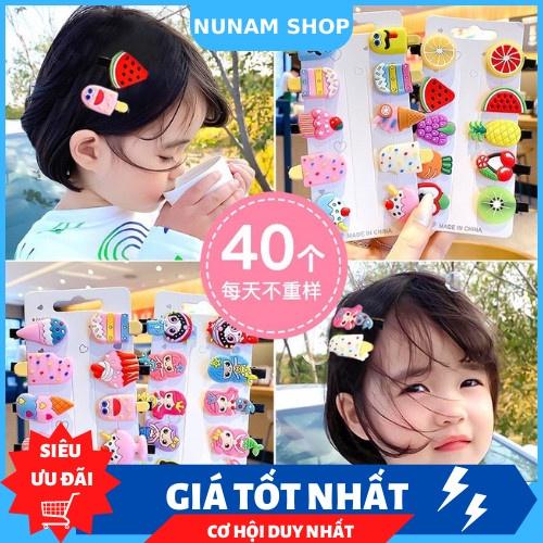 Vỉ 10 kẹp cao su mỏ vịt họa tiết siêu dễ thương cute hàn quốc cho bé Nunam shop