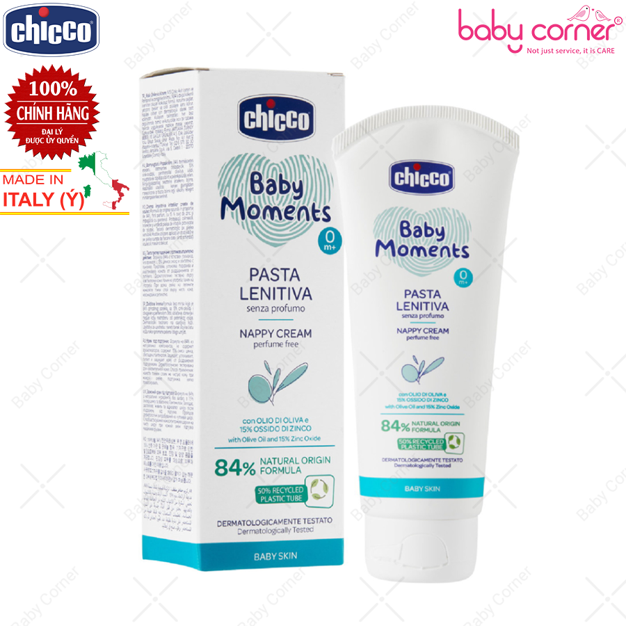 Kem Chống Hăm Dưỡng Da 3 Tác Động Chicco Baby Moments Nappy Cream, cho Bé Từ 0 Tháng, 100ml (Chính Hãng)