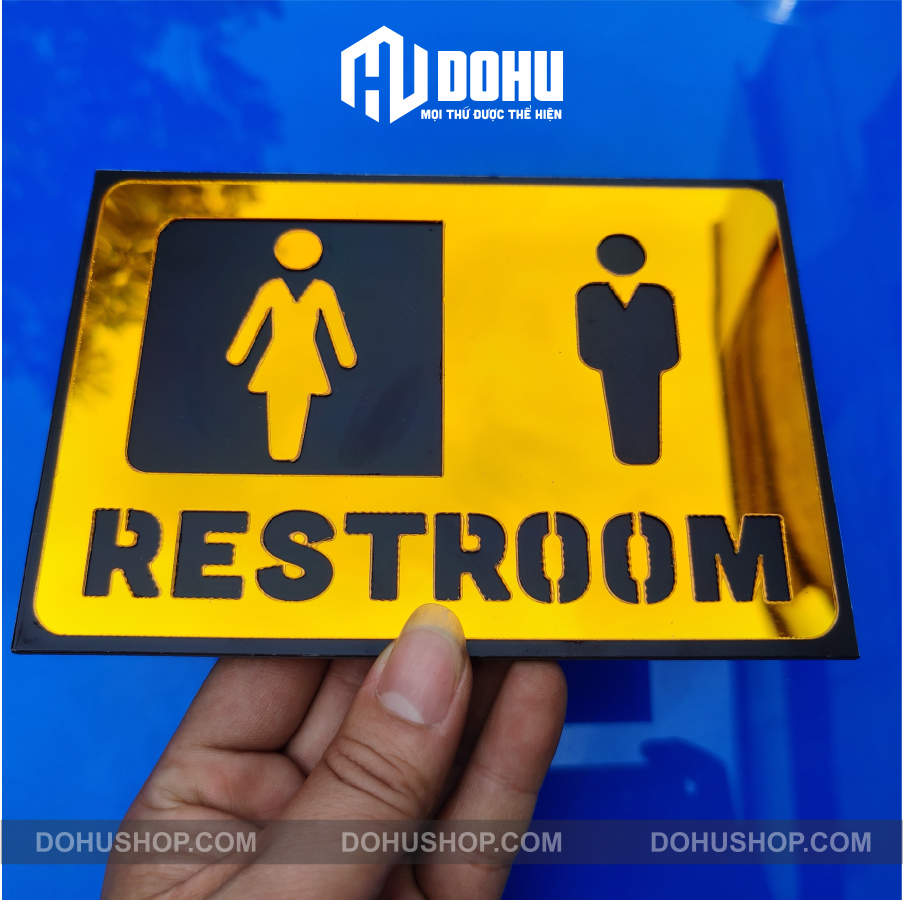 Bảng Restroom Gắn Phòng Vệ Sinh Tráng Gương Vàng - Sang Trọng, Hiện Đại