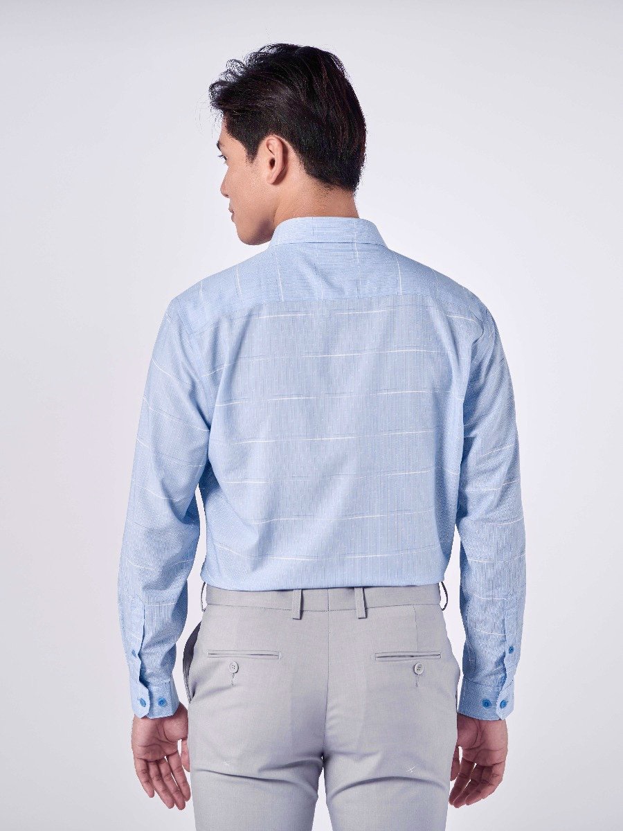 OWEN - Aó sơ mi dài tay Owen Slimfit chất sợi tre màu xanh nhạt in họa tiết 220842