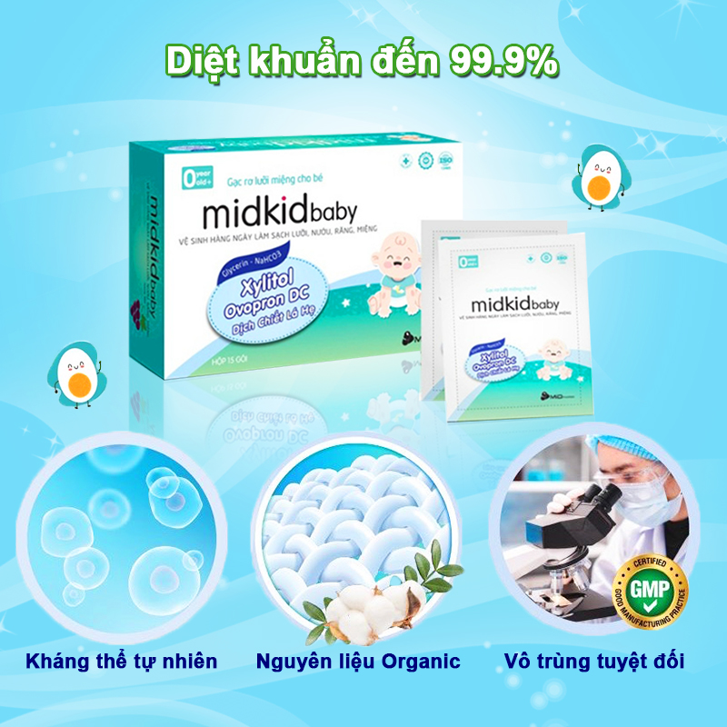 Gạc rơ lưỡi Midkidbaby BBShine, Gạc rơ lưỡi an toàn diệt khuẩn đến 99,9% dành cho bé – I020