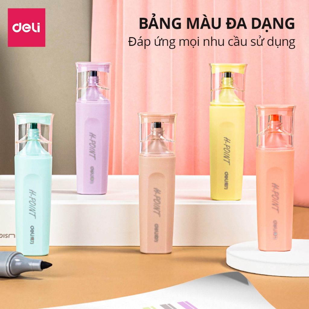 Set 6 Bút Highlight Đánh Dấu Nhớ Dòng Dạ Quang Deli Màu Pastel Phù Hợp Cho Học Sinh Văn Phòng Tiện Dụng Nhanh Khô