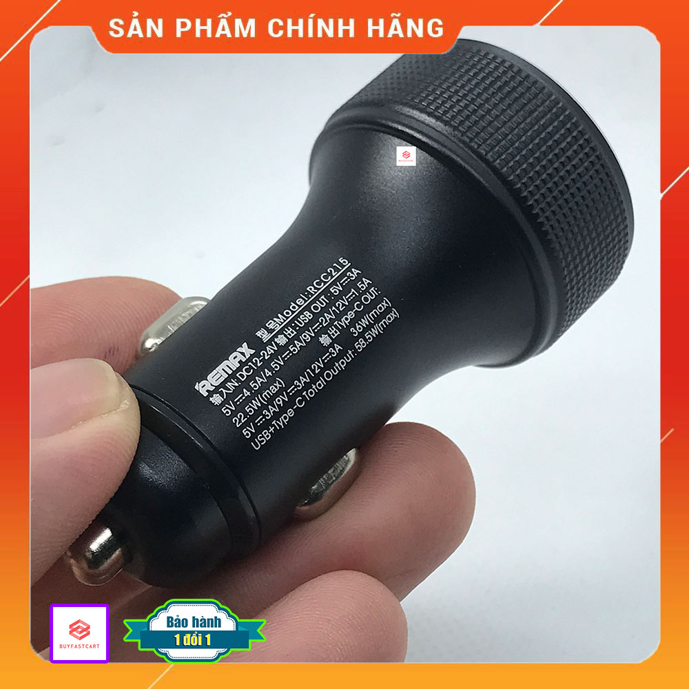 Tẩu củ sạc nhanh đa năng cho xe hơi / xe ô tô trang bị cổng Type-C PD và USB hiệu Remax trang bị đen LED hiển thị thông số sạc (Công suất 58.5W, sạc nhanh PD) - Hàng chính hãng