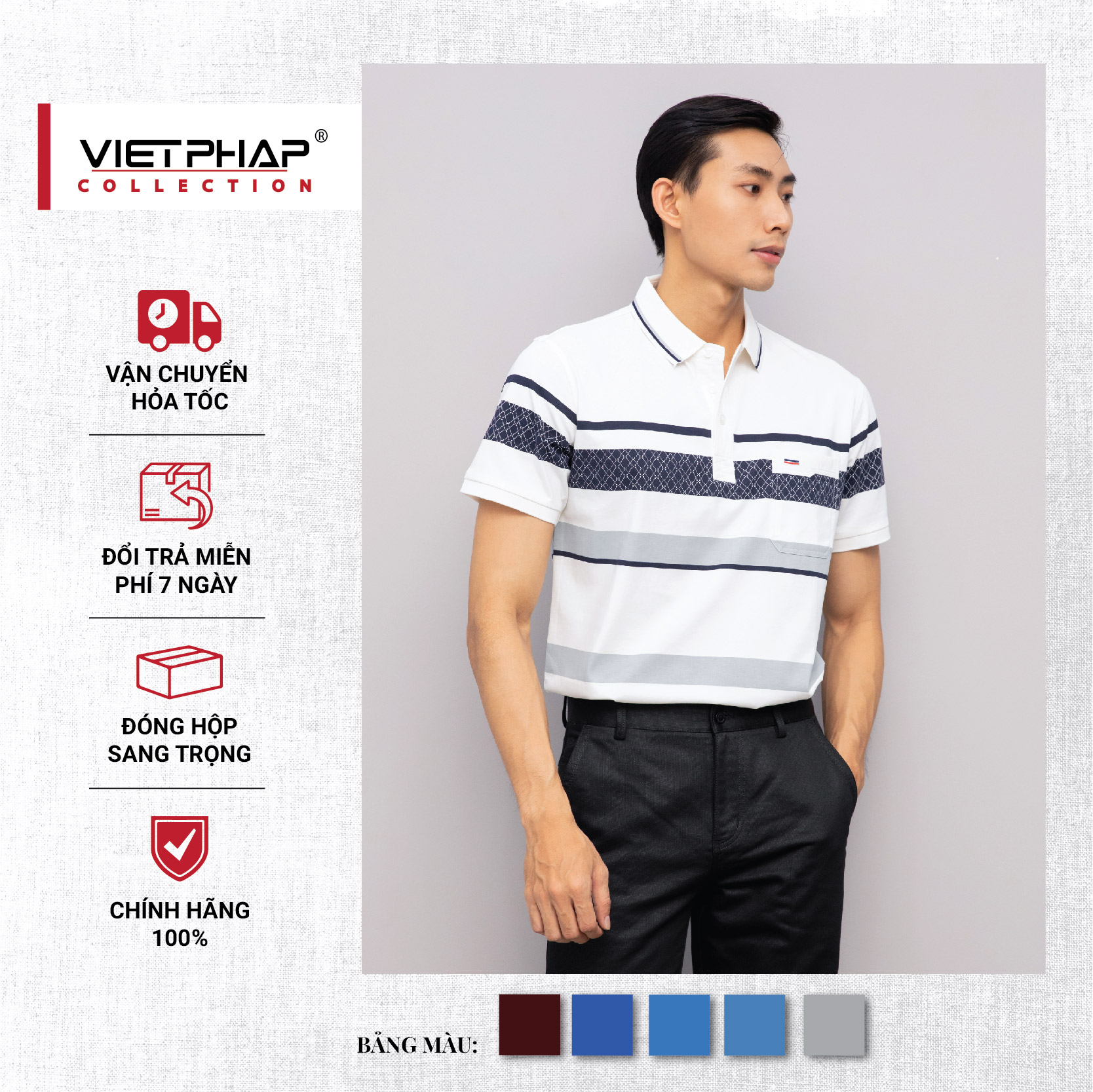Áo Thun Polo Nam Trung Niên Tay Ngắn Cây Dù Có Túi Cao Cấp 1926 Việt Pháp