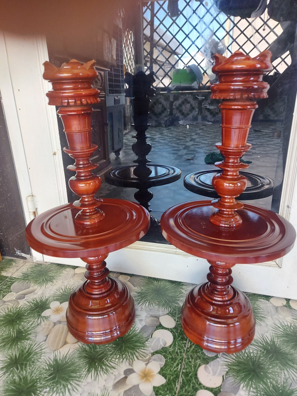 Cặp chân đèn gỗ - Chân Đèn Thờ , gỗ tràm bông vàng Cao 40cm