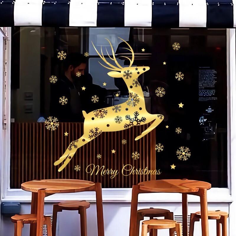 Decal trang trí Noel - Tuần Lộc Ánh Vàng cao cấp
