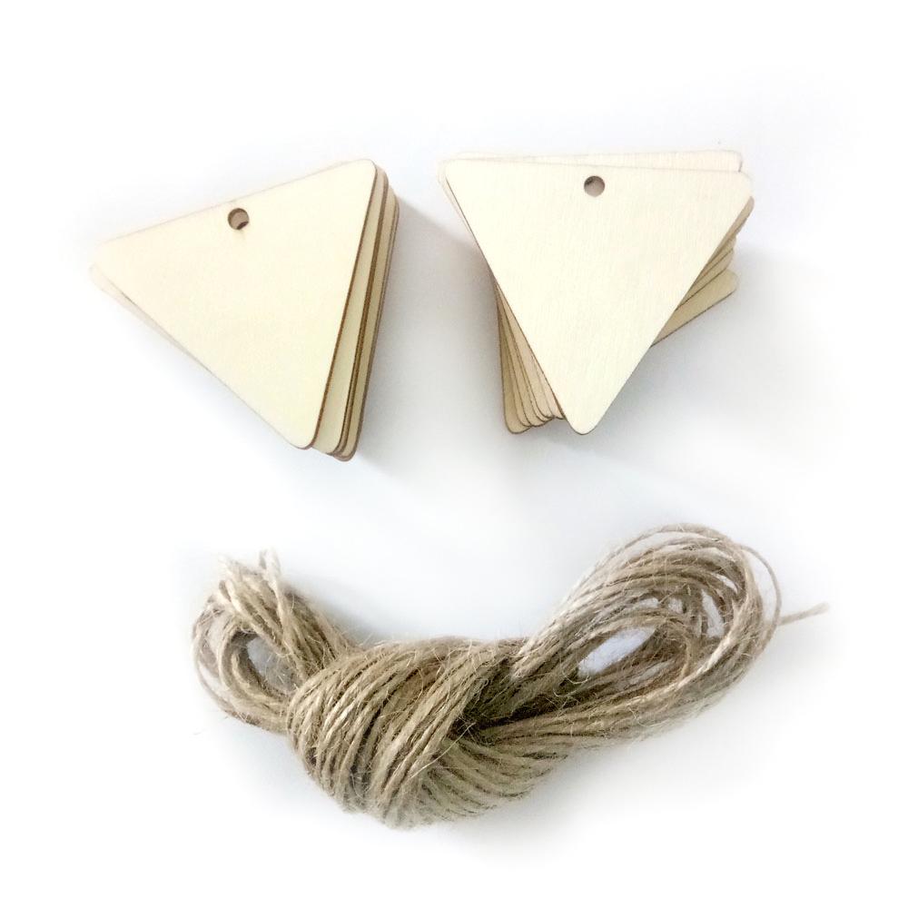 Bộ 25 Thẻ Gỗ Tam Giác Kèm Dây Rơm Tự Làm Trang Trí Đám Cưới