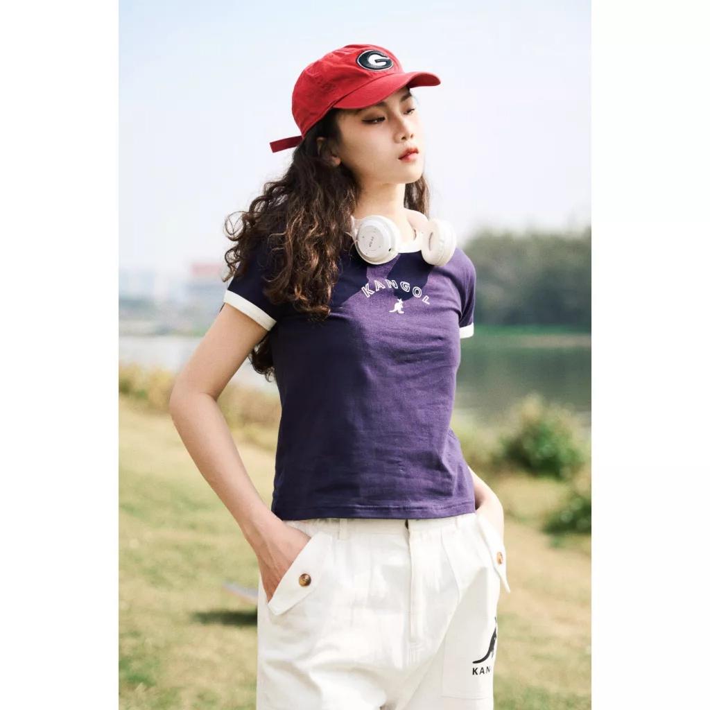 Áo Thun Baby Tee KANGOL Cộc Tay Phối Viền In Chữ