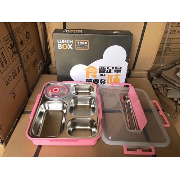 Hộp đựng cơm văn phòng 5 ngăn inox 304 giữ nhiệt có quai xách , có giá đỡ điện thoại đi kèm.