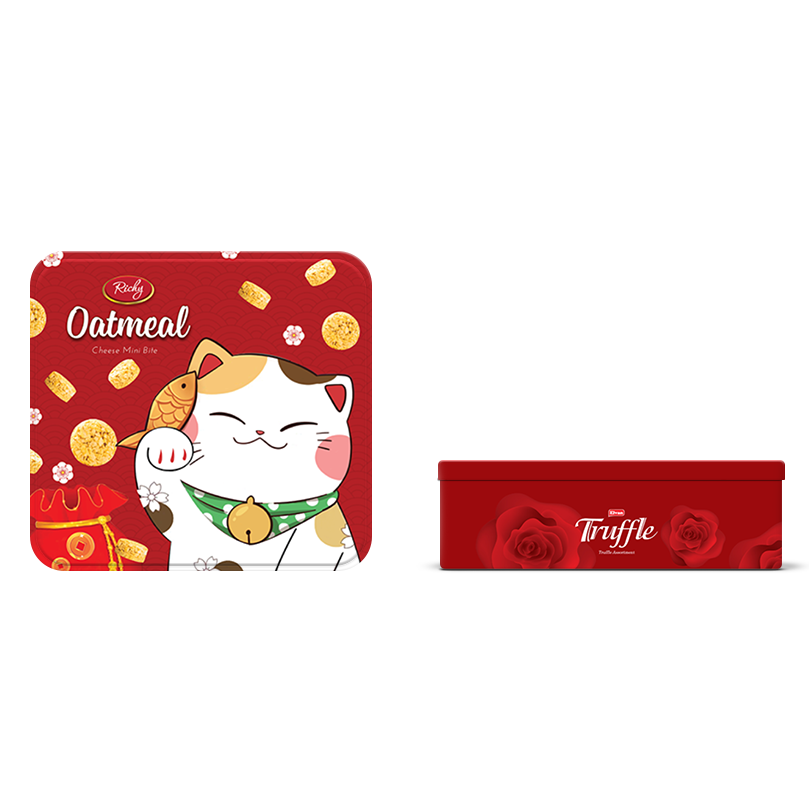 Hộp bánh yến mạch Oatmeal sữa Mèo thần tài 350g - Tết 2024