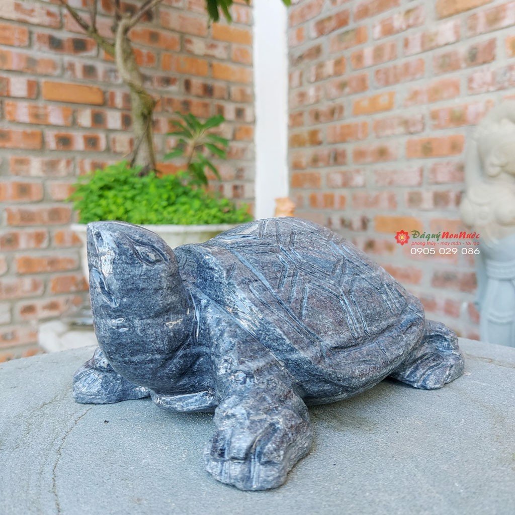 Tượng Rùa phong thủy đá đen 16cm - đá Non Nước