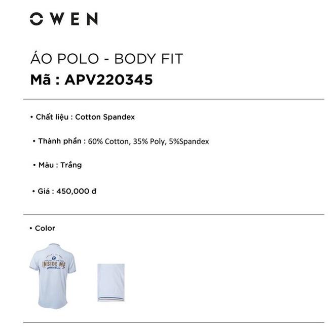 Hình ảnh OWEN - Áo polo nam Owen màu trắng 220345 - Áo thun ngắn tay có cổ nam