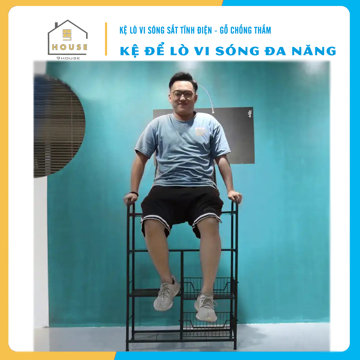 Kệ lò vi sóng đa năng 179-2 thương hiệu 9House kệ bếp để lò nướng nồi cơm điện kèm giá rổ để rau củ gia vị loại khung sắt dày sơn tĩnh điện chống rỉ mặt gỗ MDF lõi xanh chống ẩm bề mặt phủ melamine chống thấm cao cấp - Hàng chính hãng