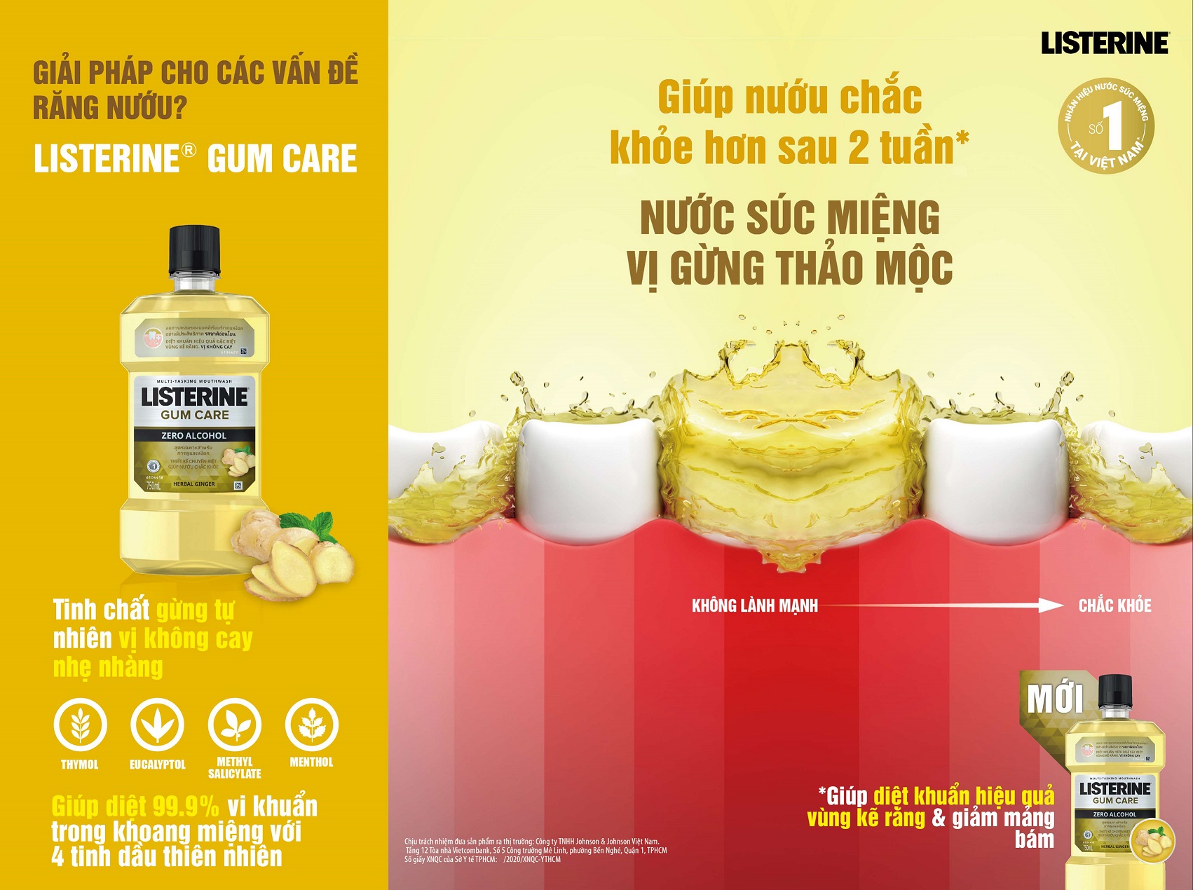 Nước Súc Miệng Listerine Gum Care Giúp Nướu Chắc Khỏe Vị Gừng Thảo Mộc 750ml