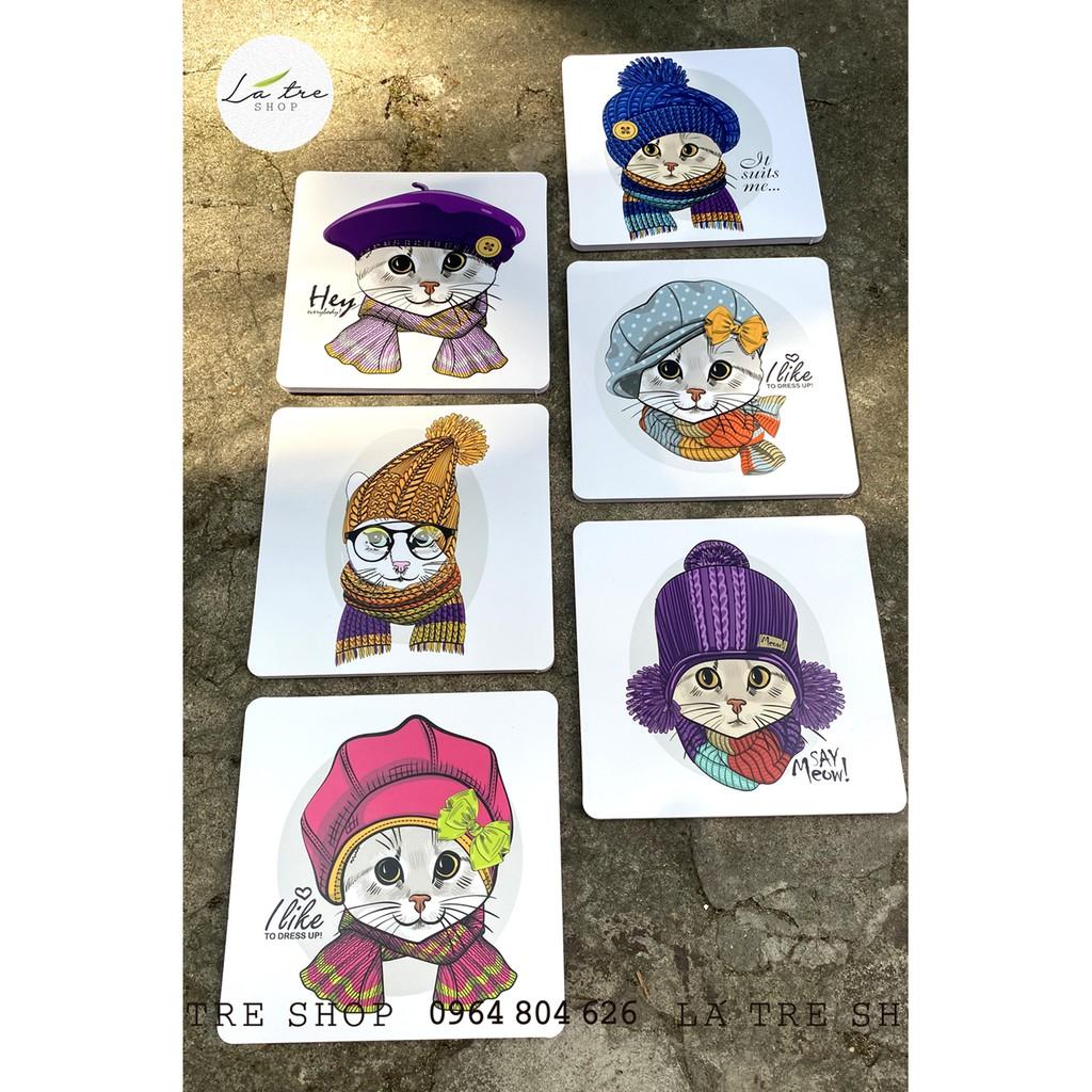 BỘ TRANH 3D Chó Pug, Mèo decor dán tường - Set 4 và 6 tranh 2029