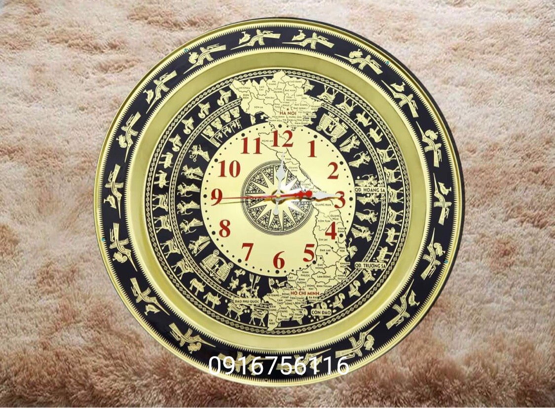 Đồng hồ đồng vàng nguyên tấm, đồng hồ bản đồ, đồng hồ 52cm