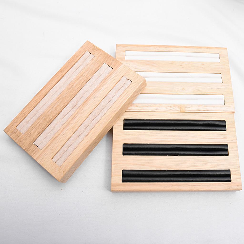 Wooden Jewelry Display Tray Storage Holder Earring Showcase black leather