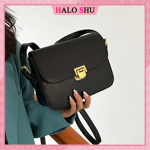 Túi xách nữ đeo chéo dây da dáng hộp đơn giản phù hợp đi chơi HaLo Shu mã DD001 đen, nâu