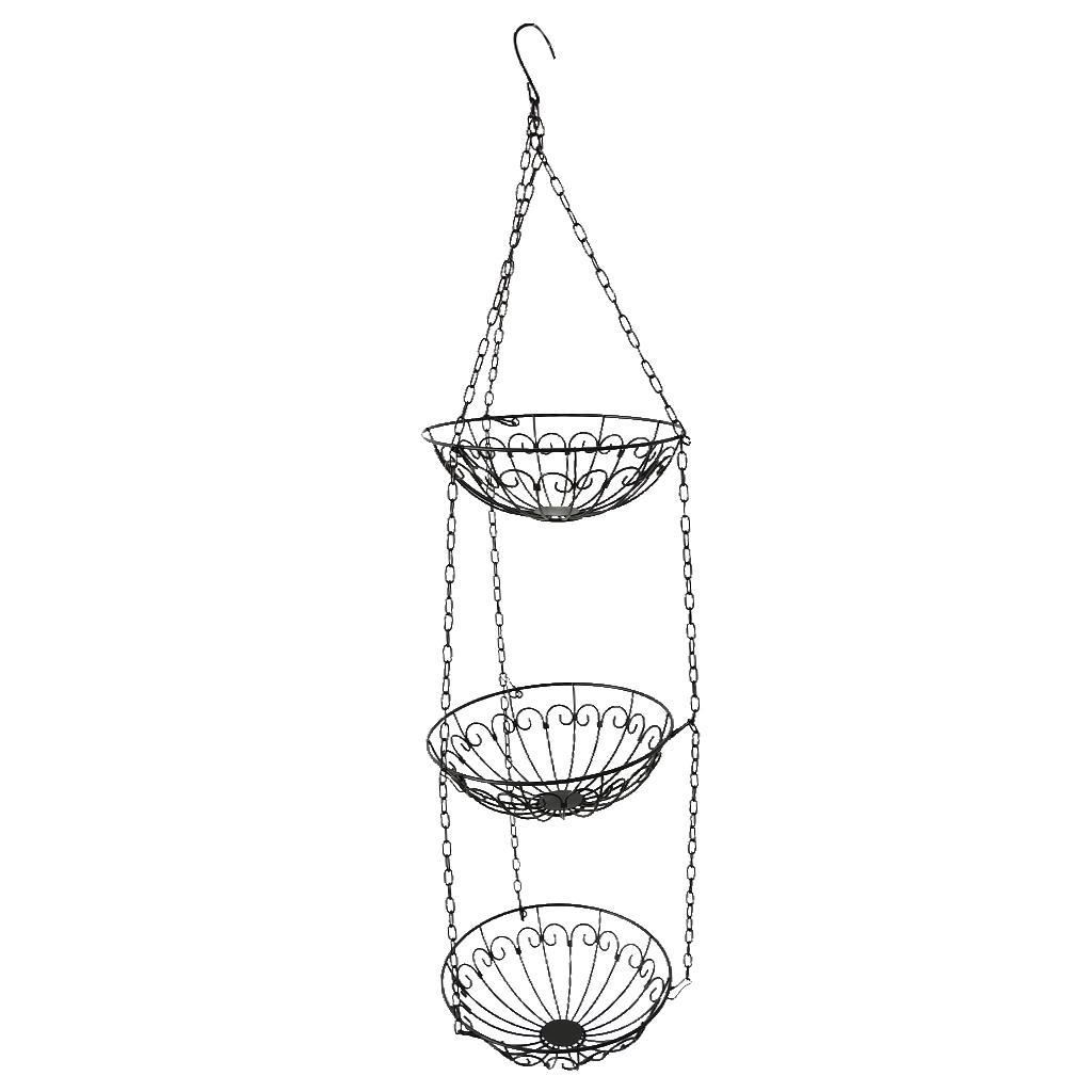 3 Tier Metal Kitchen Wire Vegetable Rack Fruit Hanging Basket Bowl Shower