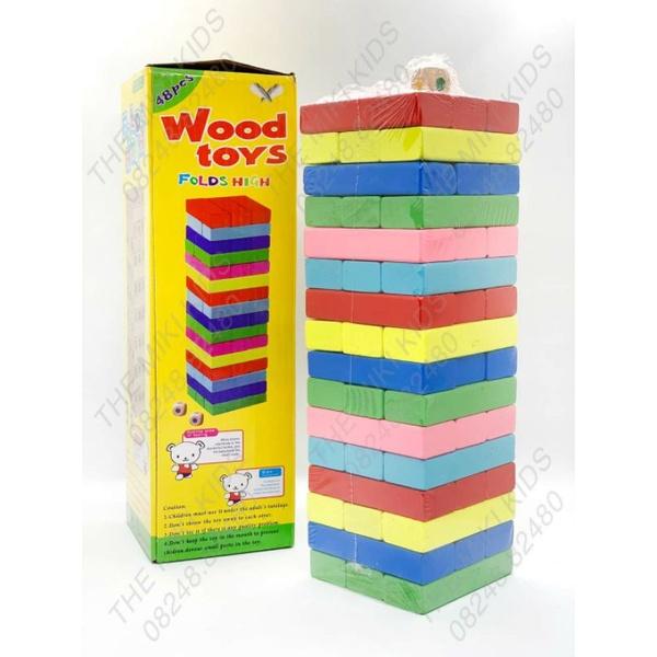 Đồ chơi rút gỗ màu, xếp hình domino loại size to 48