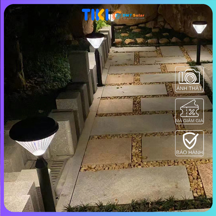 Đèn trụ sân vườn kim cương năng lượng mặt trời cao 50-75cm TS07D tích hợp 2 màu ánh sáng trắng/vàng