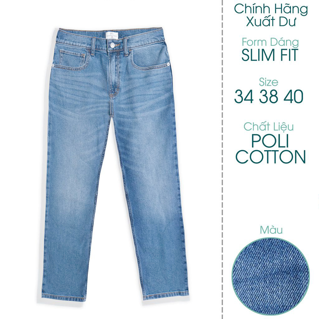 Quần Jeans nam Slim Fit khoá kéo co dãn, Phom Dáng Trẻ Trung