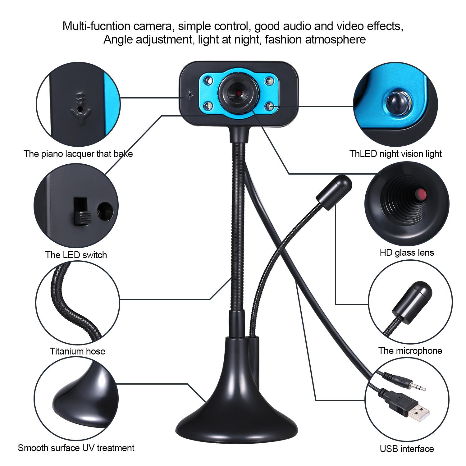 USB Webcam Máy tính để bàn Máy tính PC Video với Micrô Ống linh hoạt 4 L-ED Night V-ision Camera