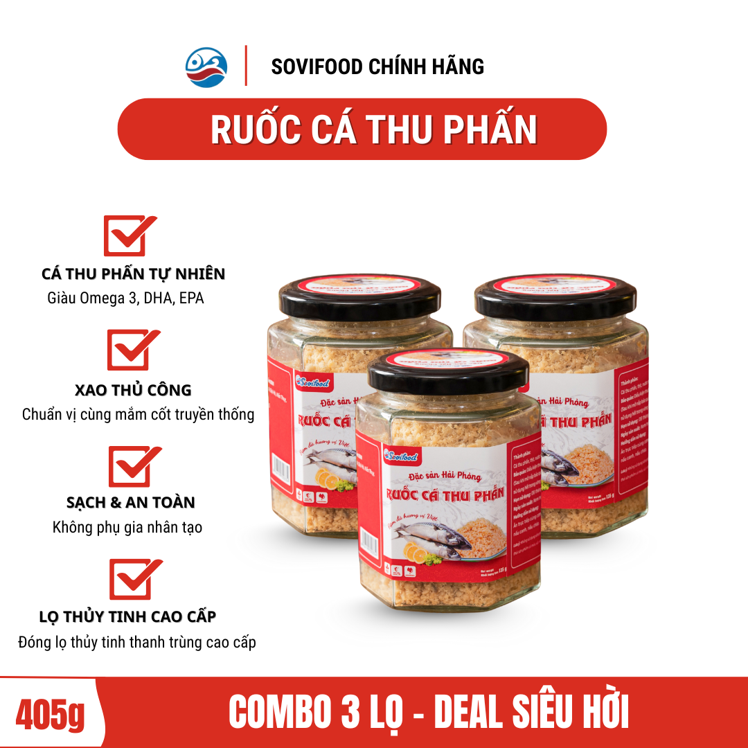 Combo 5 Ruốc Cá Thu Phấn Sovifood - Chà Bông Cá Thu Nguyên Chất, Không Phụ Gia, Giàu Omega 3 - 1KG