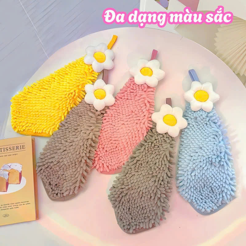Khăn Lau Tay Hình Bông Hoa Treo Tường Microfiber -Khăn Lau Tay Siêu Mềm Treo Nhà Bếp/Nhà Tắm - Khăn Treo Tường Dạng Tua Mềm Mại - Khăn Lau Tay Thấm Hút Khăn Lau Tay Decor Gắn Tường Microfiber