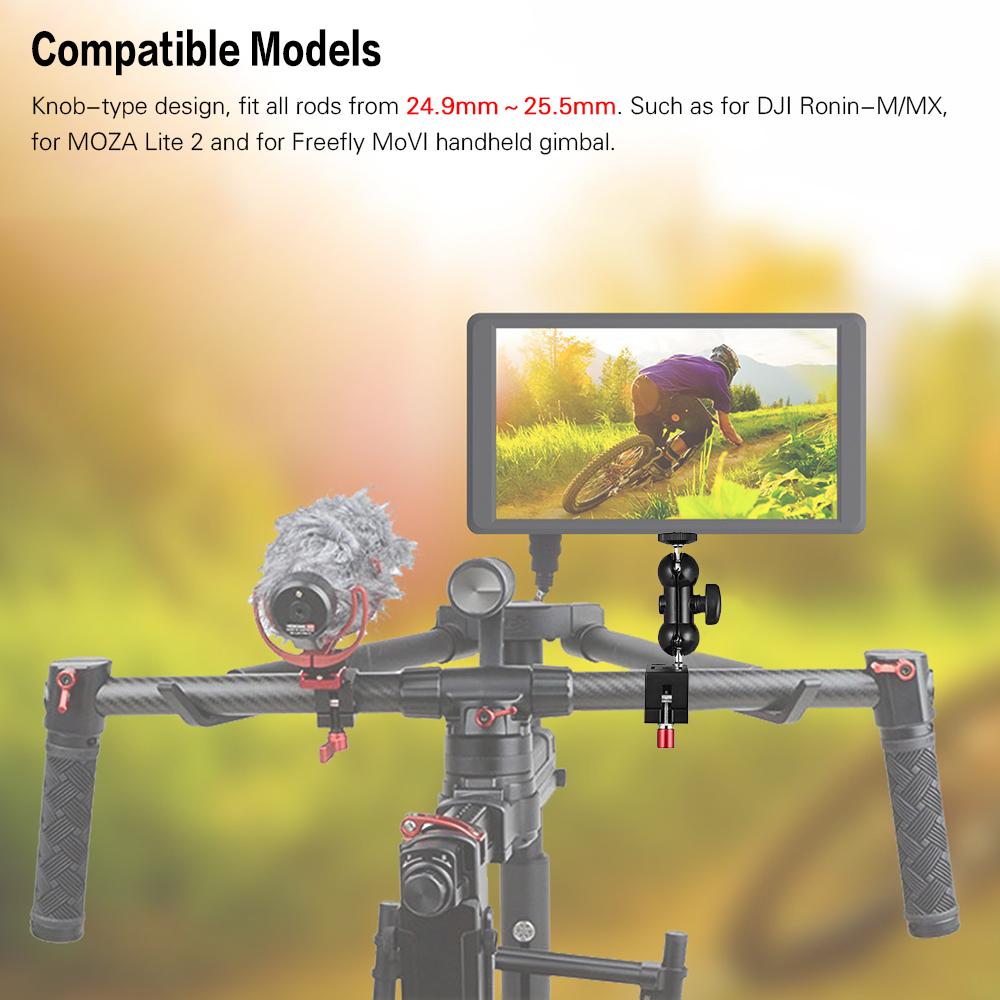 Thanh kẹp 25mm với Màn hình tay ma sát khớp nối 360 ° Xoay tự do với đầu bi đôi ren 1/4 "3/8"