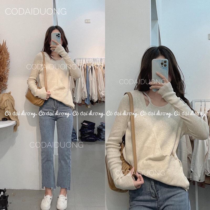 Áo len cúc lệch