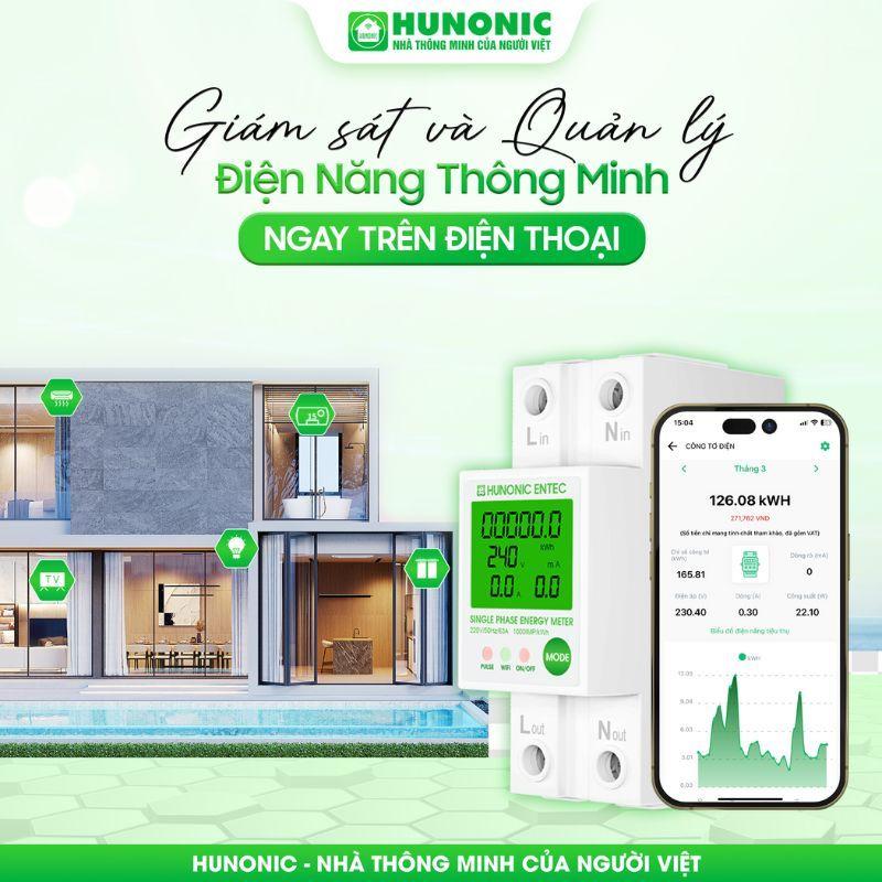 Công Tơ Điện Tử Thông Minh Wifi HUNONIC ENTEC Đóng Cắt Theo Dõi Đo Điện Năng Tiêu Thụ Từ Xa Qua Điện Thoại