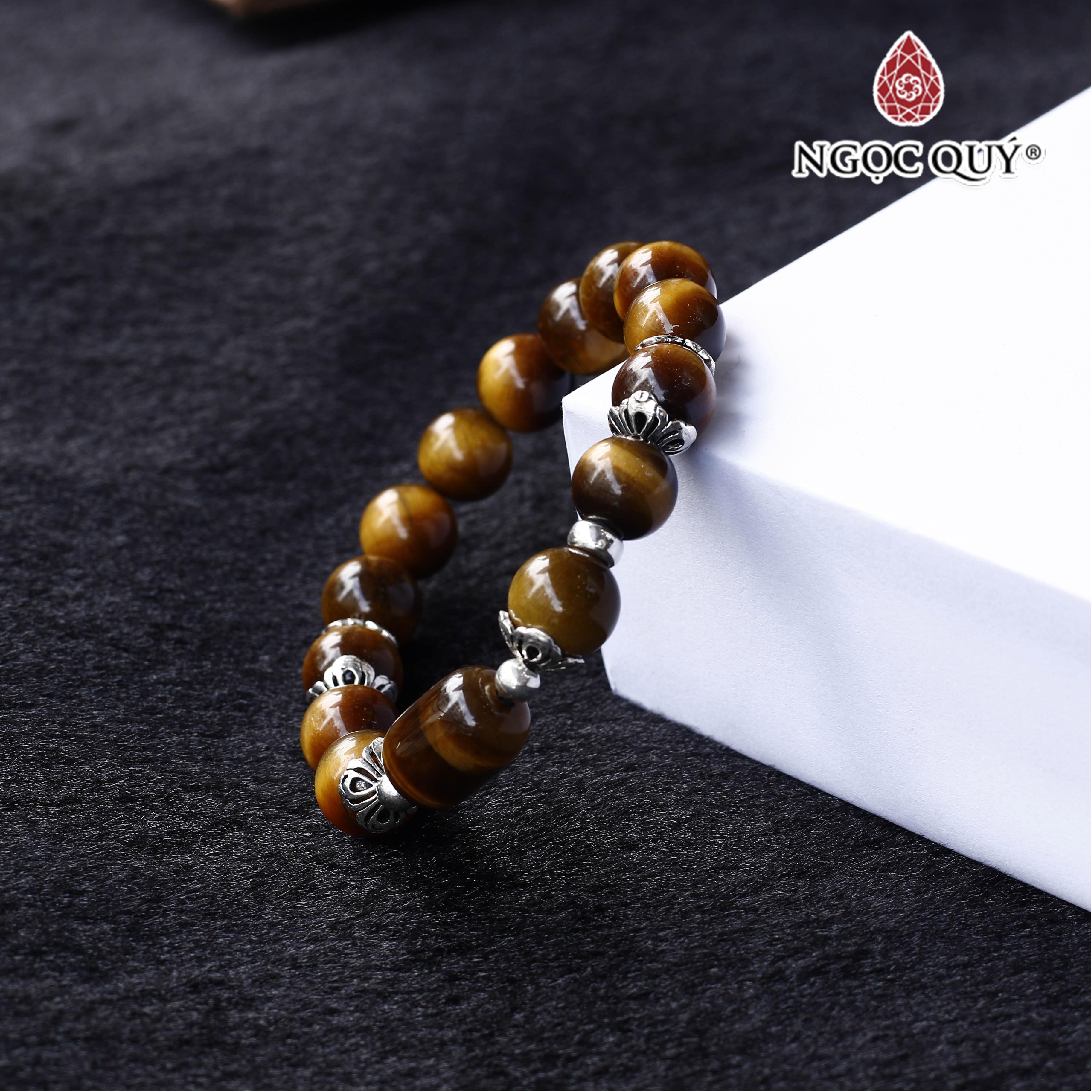 Vòng tay thạch anh mắt hổ vàng nâu hạt hình lu thống phối charm bạc hạt 10mm hợp mệnh thổ, kim - Ngọc Quý Gemstones